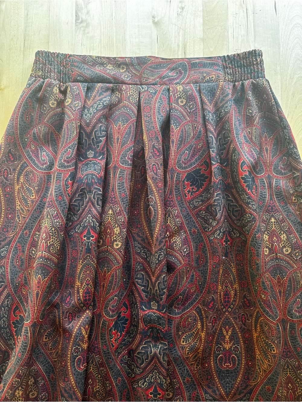 Vintage Norton McNaughton Paisley Midi Skirt in Burgundy, Red, Black, Gold